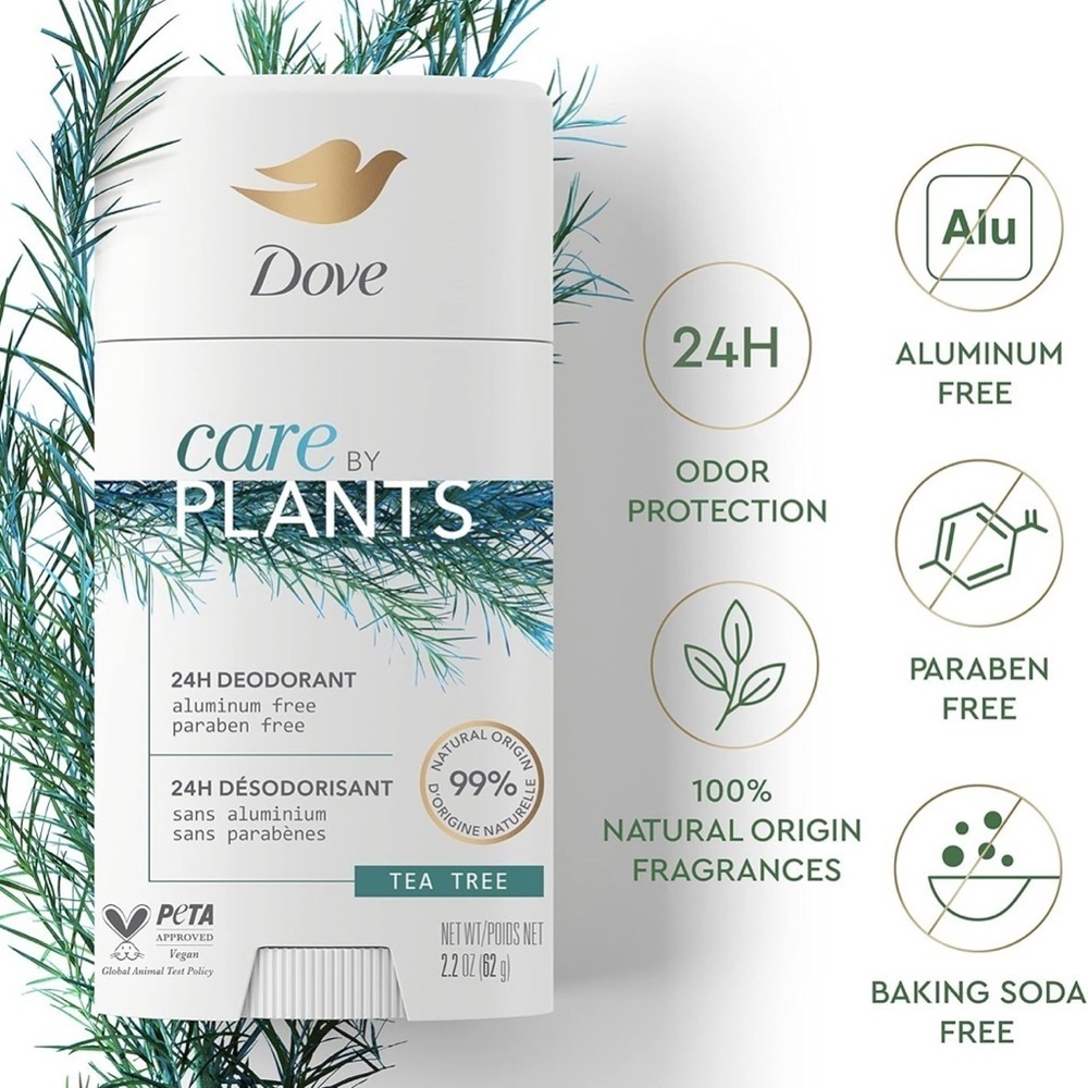 Dove Care by Plants 24h Deodorant Tea Tree Aluminum & Paraben Free 2.6 oz NEW